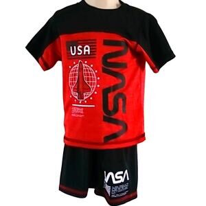 NWT NASA Boys Red Black Space Graphic Tee & Shorts 2-Piece Set Size 2T